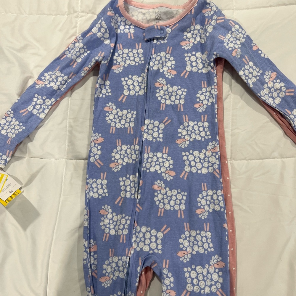 Toddler girl’s Just for you 2 pack Pajama Size 4t NWT blue sheep and pink polka